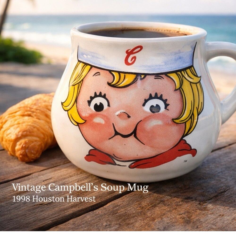 Vintage 1998 Campbell Soup Kid Collectible Mug Cup Bowl Houston Harvest 24 Oz